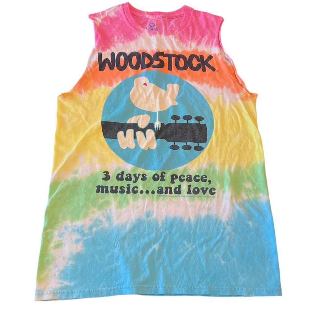 Vintage‎ Liquid Blue Woodstock Rainbow Tie Dye Tank Top Shirt  Small Peace Love